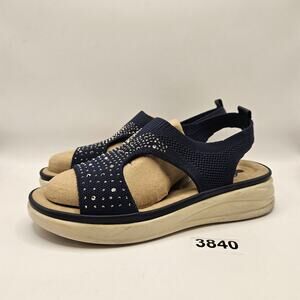 GC SHOES GOOD CHOICE WOMEN'S 6.5 STRETCH KNIT RHINESTONE SLINGBACK COMFORT NAVY